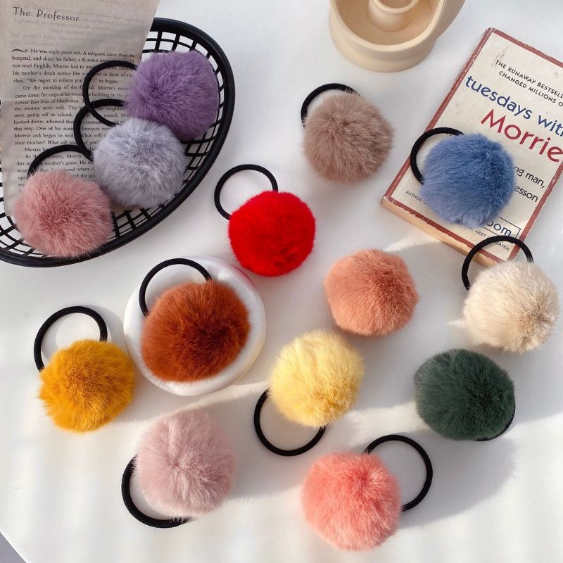 พร้อมส่ง‼ ยางรัดผม ยางมัดผม ปอมปอม ขนมิงค์เทียม ยางรัดผมปุยน่ารัก
