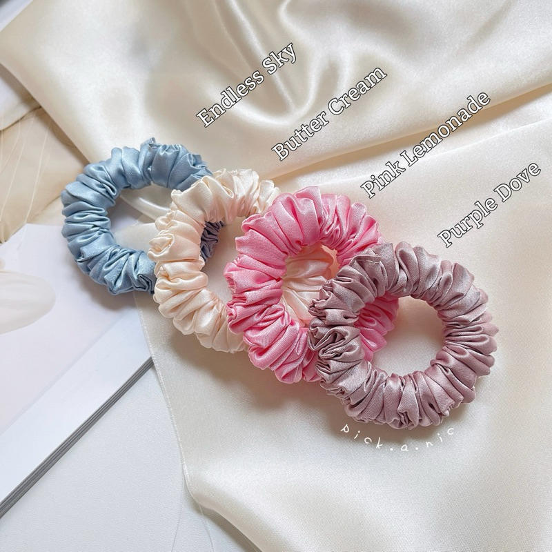 พร้อมส่ง❤️ ยางรัดผม ผ้าเครปซาตินอย่างดี SCRUNCHIES ยางรัดผมโดนัท ยางรัดผมถนอมเส้นผม