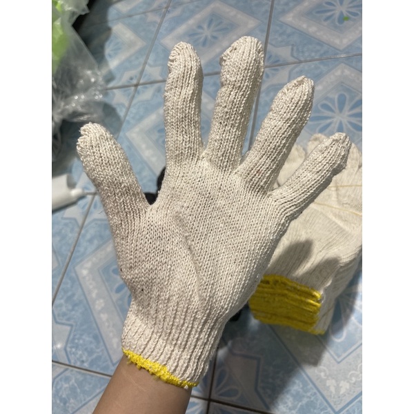 { ยกโหล 12 คู่ } ถุงมือทอผ้าฝ้ายทำงาน