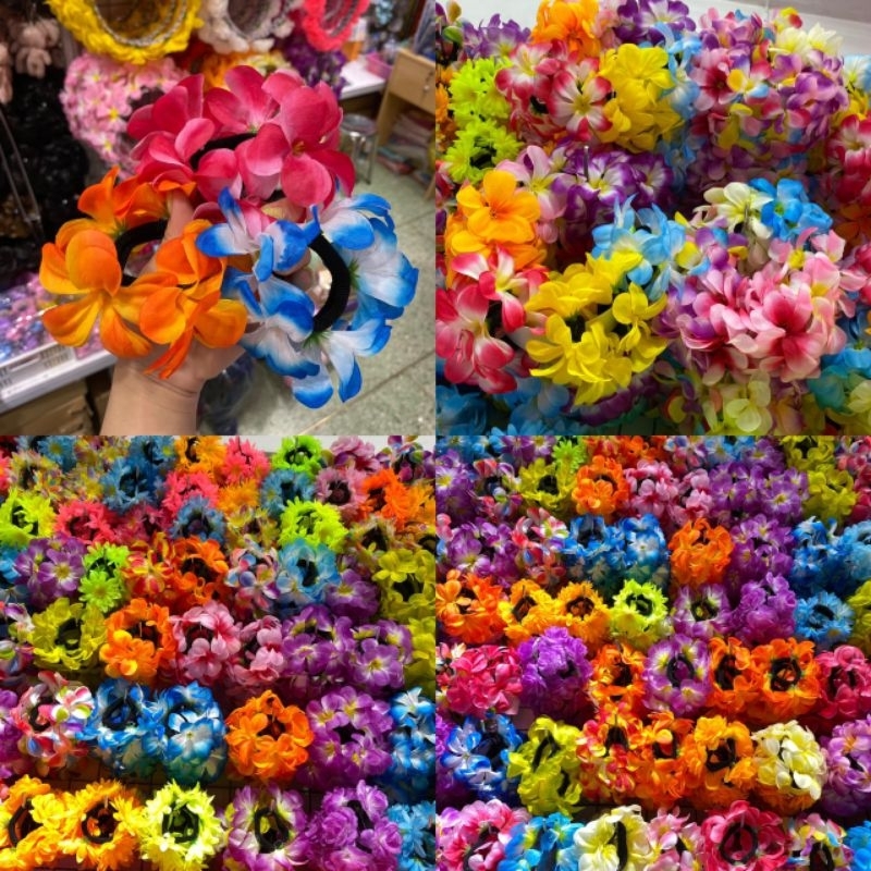 ยางมัดผมดอกไม้ ดอกลีลาวดี ดอกกุหลาบ ดอกทานตะวัน งานสงกรานต์ ฮาวาย 1 ชิ้น คละสี