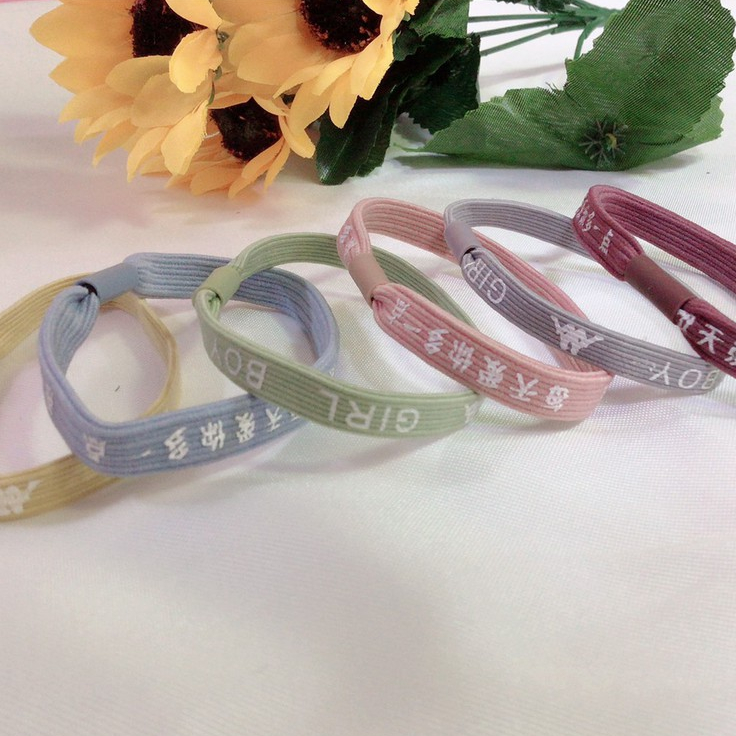 ยางรัดผม ลายอักษร เชือกผูกผม สุ่มสี  G037