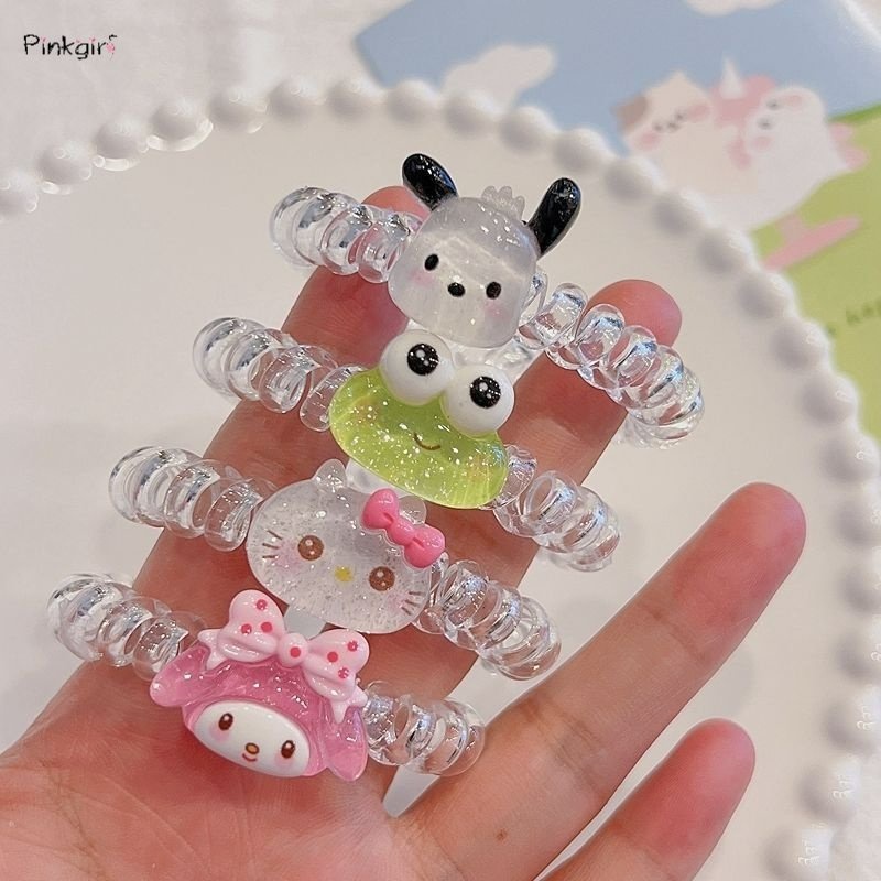 ยางรัดผม แบบเกลียว ยืดหยุ่นสูง ลายการ์ตูน Hello Kitty กบน่ารัก เครื่องประดับผม สําหรับผู้หญิง