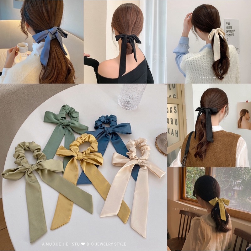 ยางรัดผมมินิมอล งานสีพื้นโบว์หางยาว