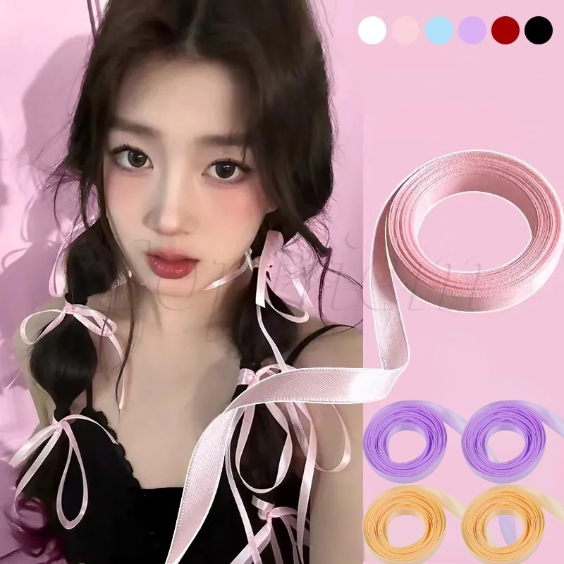 ยางรัดผมหางม้าถัก ริบบิ้นยาว หลากสี เครื่องประดับ สําหรับนักเรียน ผู้หญิง 1 ม้วน
