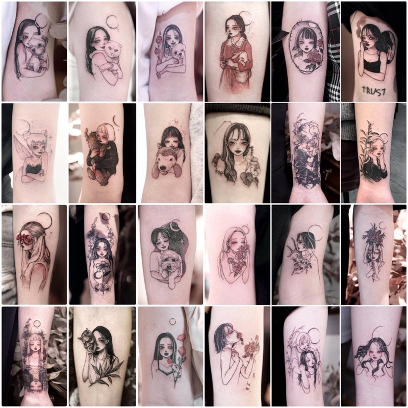 รอยสักผู้หญิง แทททูรอยสัก Tattoo sticker เป็นแบบชั่วคราว 2-7 วัน ติดแล้วสีขึ้นเลย สามารถลบออกได้