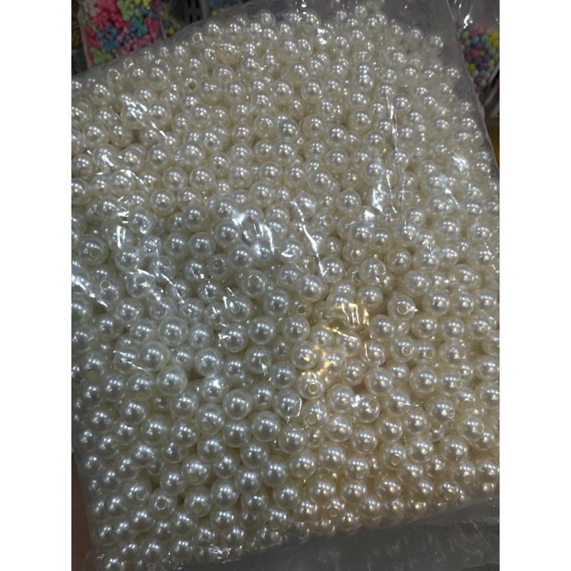 ลูกปัดมุกสีขาวมุกขนาด=4,5,6,8,10มิล ขาวครีม500กรัมงานDIY
