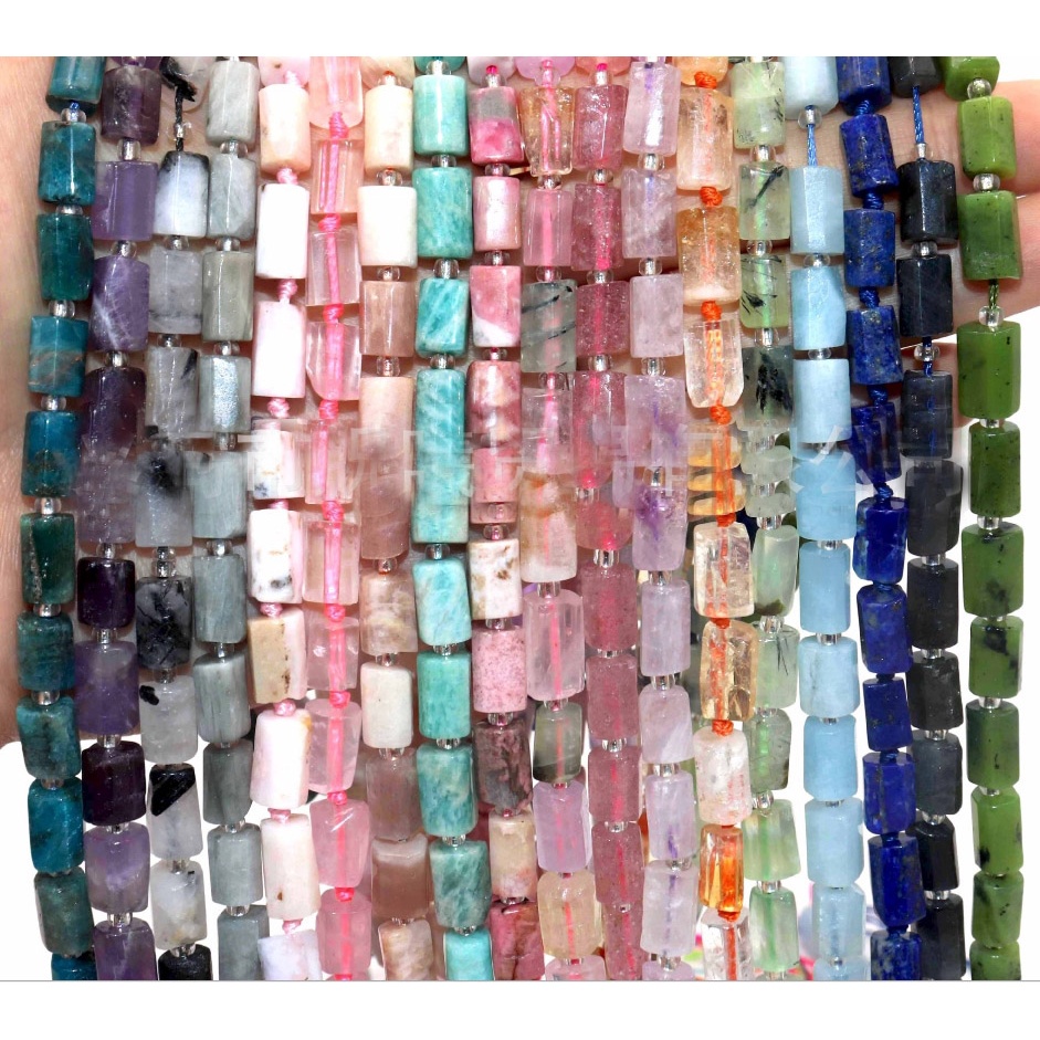 ลูกปัดหินธรรมชาติ ทรงกระบอก สําหรับทําเครื่องประดับ สร้อยคอ DIY ขนาด 8x10.5 มม.