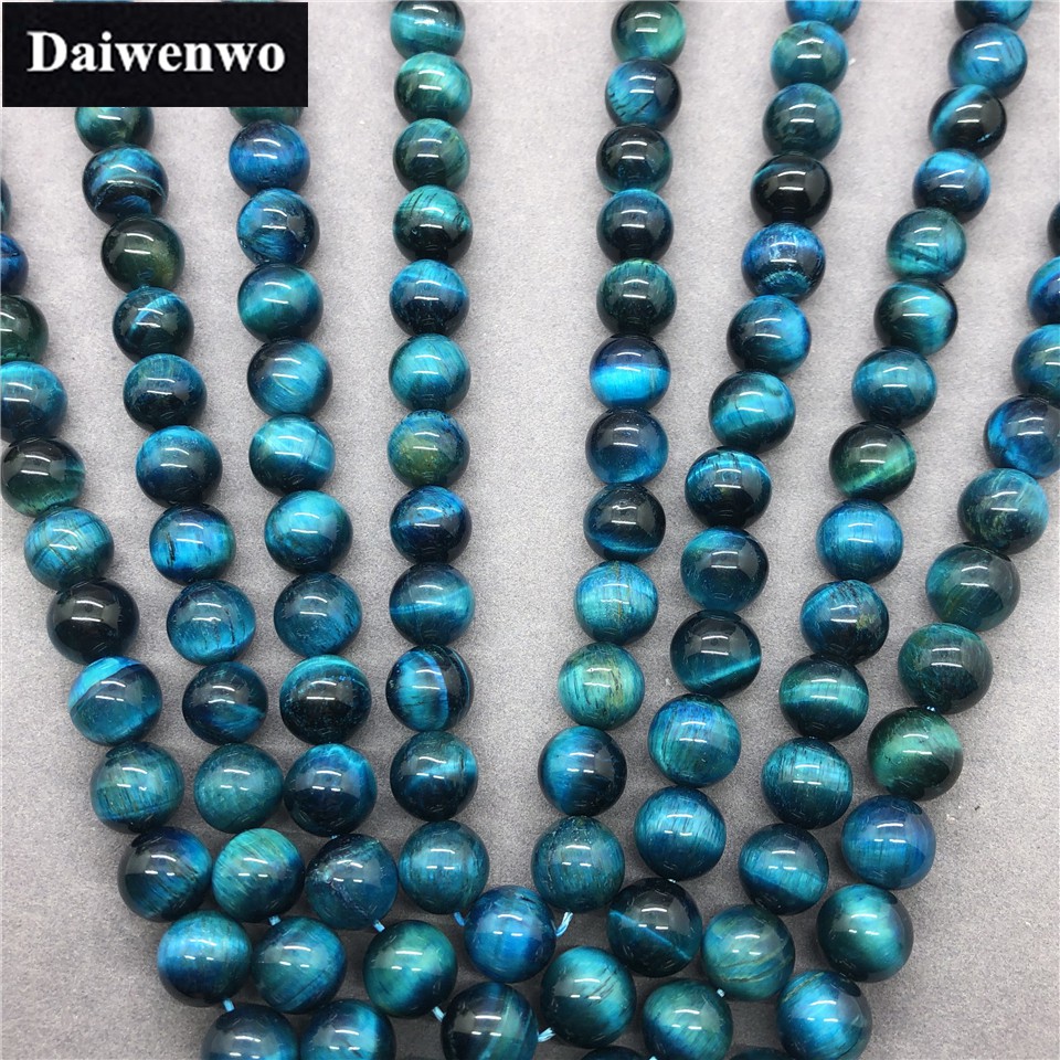 ลูกปัดหินธรรมชาติ สีฟ้า ลายตาเสือ 4-14 มม. สําหรับสร้อยข้อมือ Diy