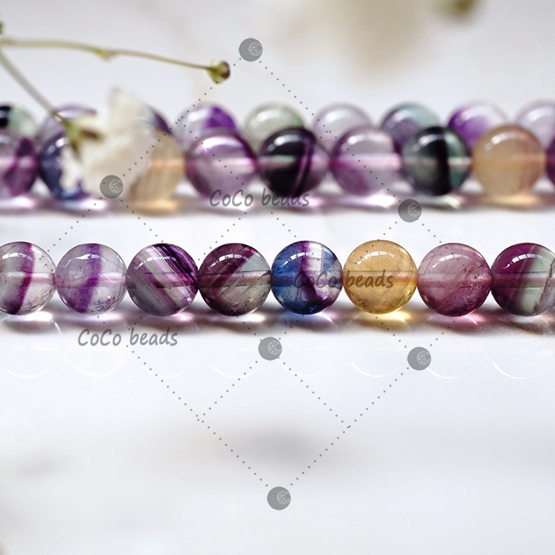 ลูกปัดหินฟลูออไรท์ธรรมชาติ ลายทางสีรุ้ง DIY อุปกรณ์เสริม