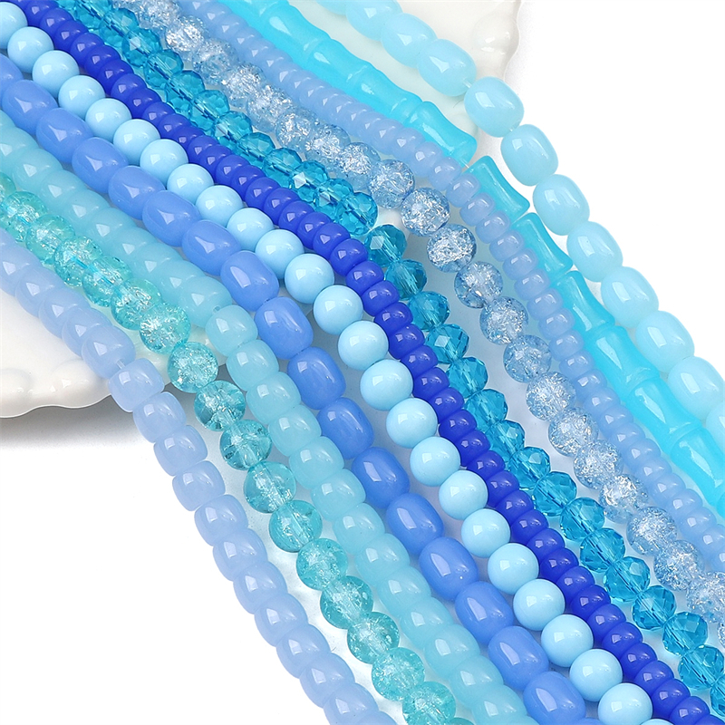 ลูกปัดแก้วคริสตัล สีฟ้า สําหรับทําเครื่องประดับ สร้อยข้อมือ สร้อยคอ DIY 20 ชิ้น