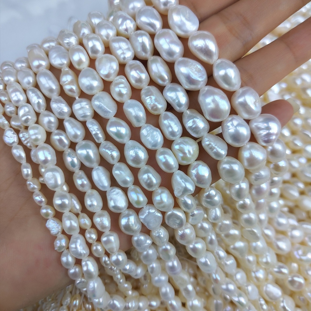 ลูกปัดไข่มุกธรรมชาติ สีขาว สําหรับทําเครื่องประดับ สร้อยคอ สร้อยข้อมือ DIY (4-10 มม.)