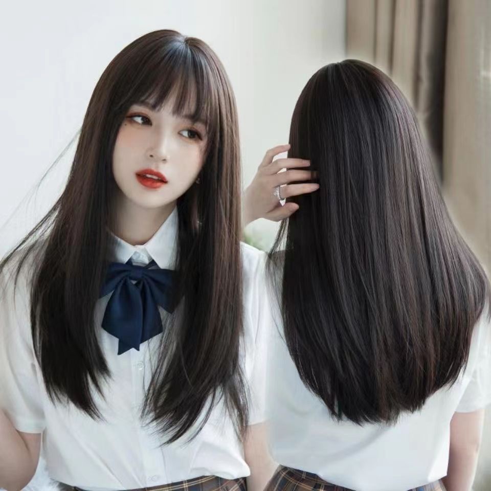 วิกผมหน้าม้า ผมยาวปานกลาง ผมหยิกไมโคร อุณหภูมิสูง ผ้าไหม วิกผมเหมือนจริง สําหรับผู้หญิง