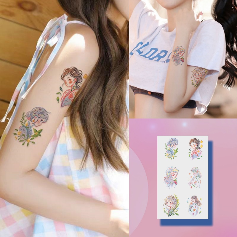 สติกเกอร์รอยสักชั่วคราว กันน้ํา ลายดอกไม้ 7 วัน