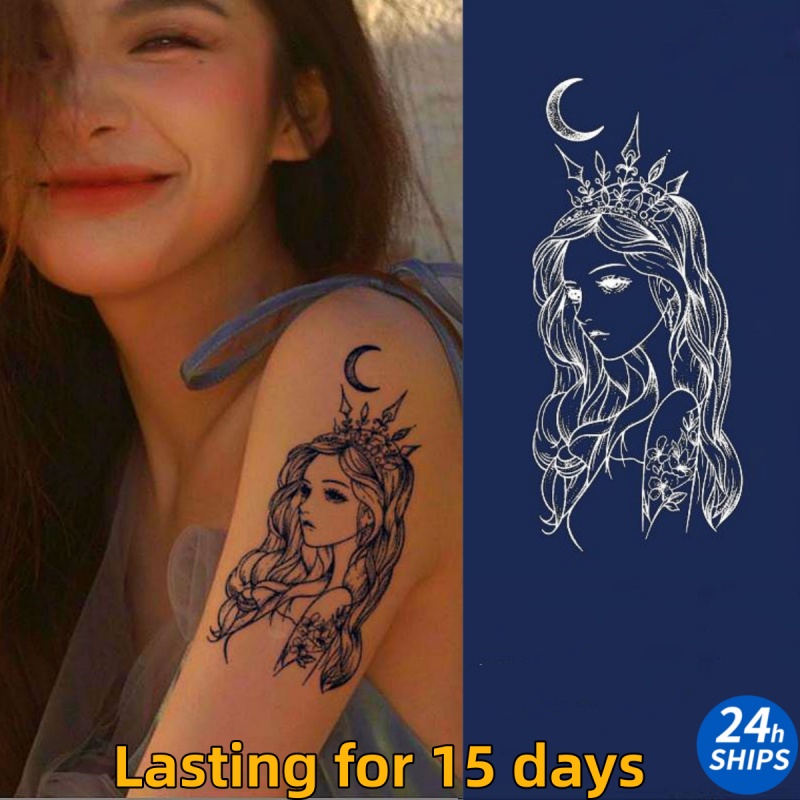 สติกเกอร์รอยสักชั่วคราว ลายดวงจันทร์ ราชินี เซ็กซี่ กันน้ํา 15 วัน