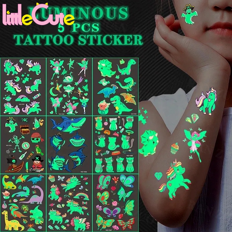 สติกเกอร์รอยสักชั่วคราว เรืองแสงกลางคืน กันน้ํา สีสันสดใส สําหรับตกแต่งต้นคริสต์มาส DIY