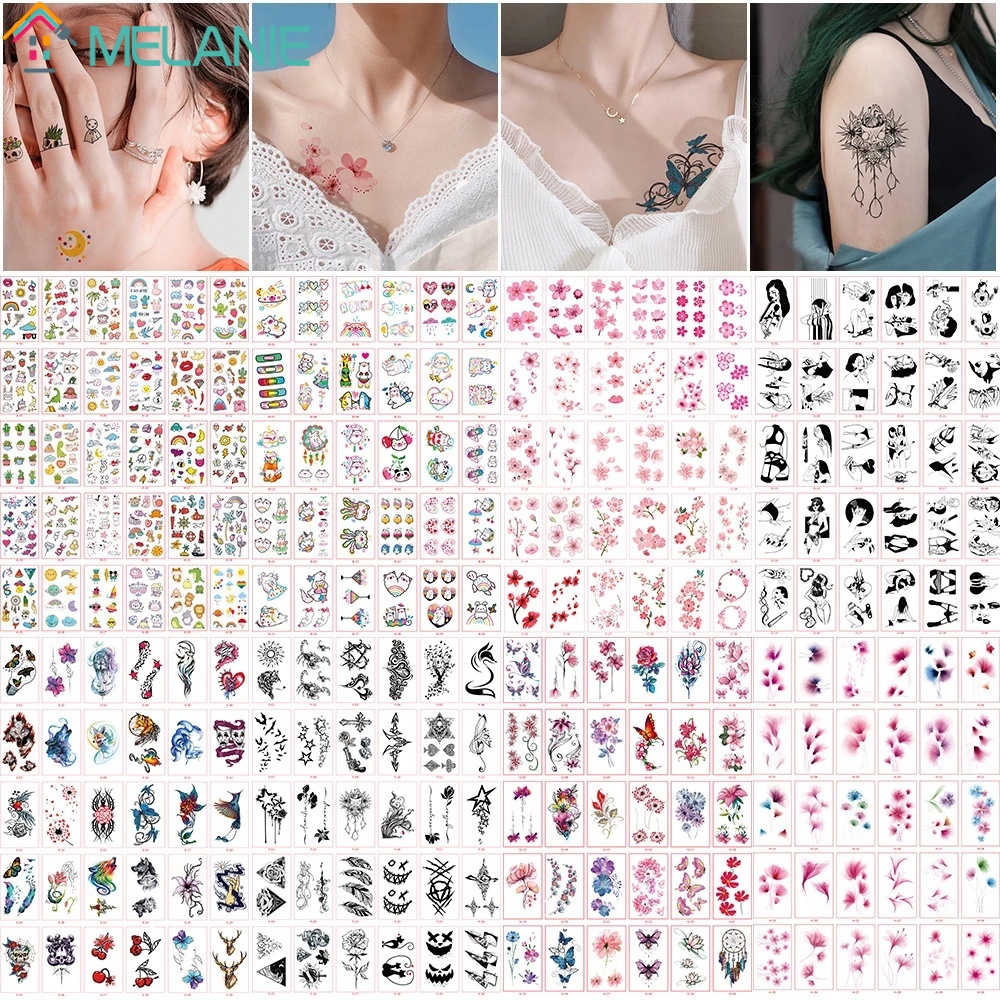 สติกเกอร์รอยสักชั่วคราวพิมพ์ลายการ์ตูนป้องกันน้ําแบบ Unisex สีดํา