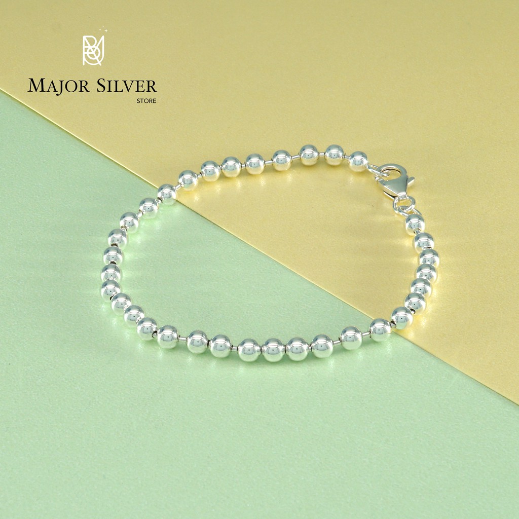 สร้อยข้อมือ Ball Chain เงินแท้92.5% สร้อยไข่ปลา (4mm) เกาหลีสุดๆ ใส่ได้ในทุกโอกาส Major Silver  :  Eb-BC40