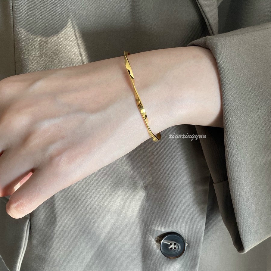 สร้อยข้อมือ กําไลข้อมือ ชุบทอง 14K แบบเปิด วางซ้อนกันได้