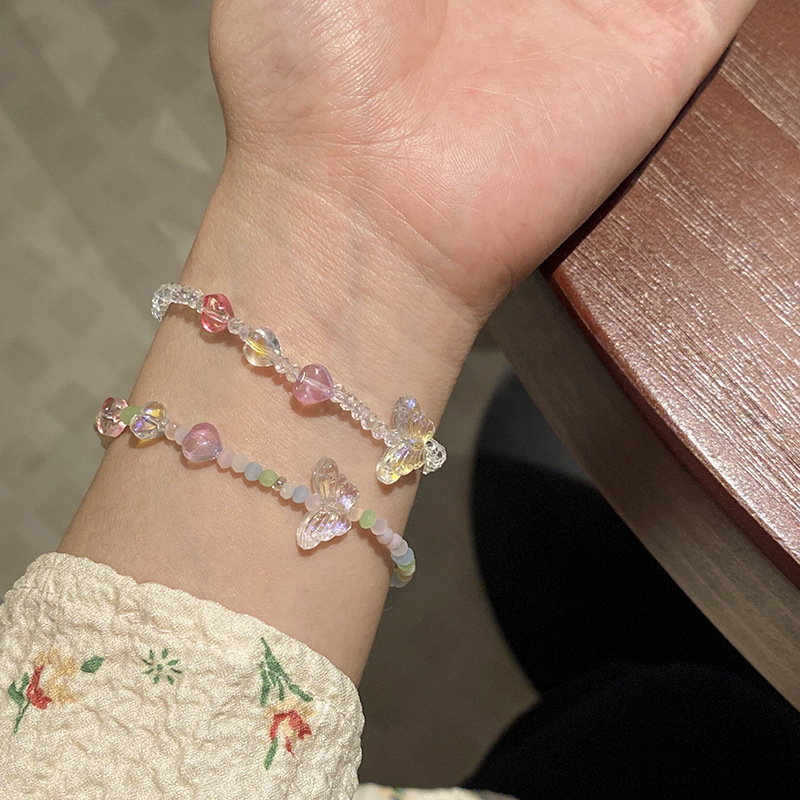 สร้อยข้อมือ ประดับลูกปัดคริสตัลใส รูปผีเสื้อ สีสันสดใส เครื่องประดับ สําหรับผู้หญิง