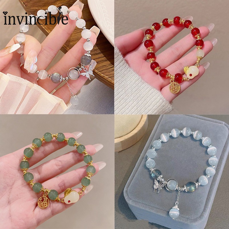 สร้อยข้อมือ ประดับลูกปัดหยก รูปกระต่ายนําโชค สไตล์จีนวินเทจ สําหรับผู้หญิง และคู่รัก