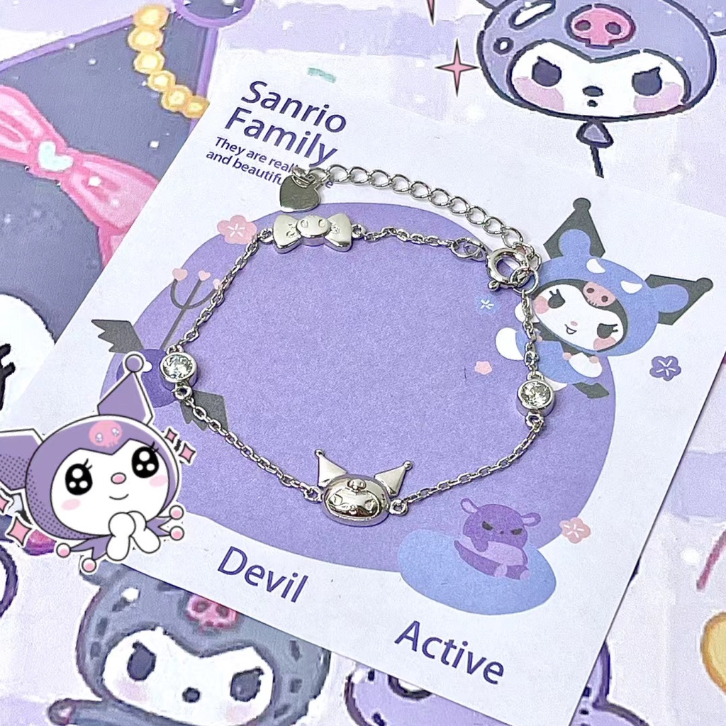 สร้อยข้อมือ ประดับโบว์ ลายการ์ตูน Sanrio Kuromi น่ารัก สําหรับนักเรียน