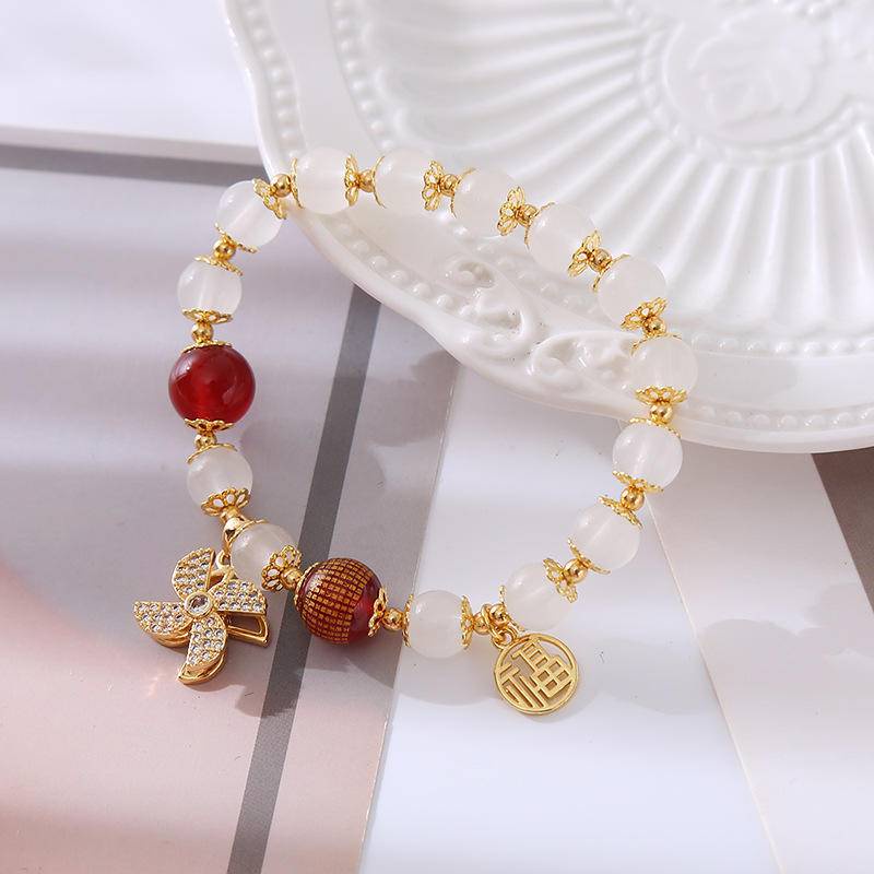 สร้อยข้อมือ หินอาเกตธรรมชาติ สีแดง นําโชค เครื่องประดับ สําหรับแฟนสาว
