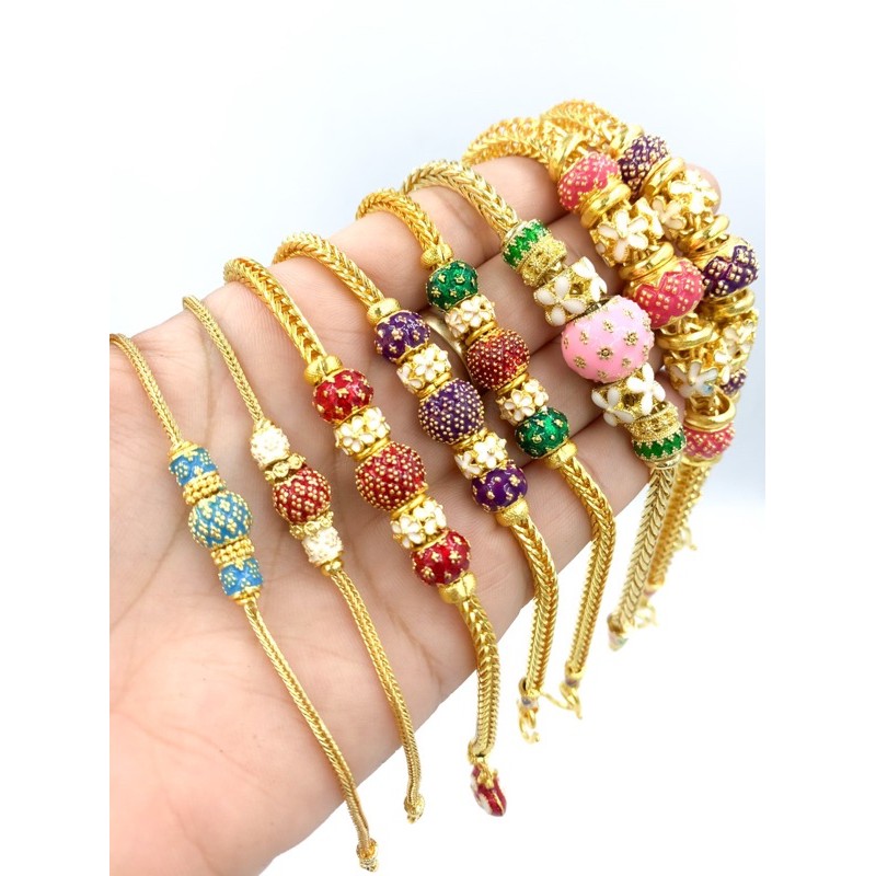 สร้อยข้อมือทองลงยา(ผสมเศษทองแท้) งานสวย คุณภาพดี ใส่อาบน้ำได้ มีปลายทาง