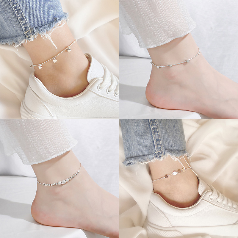 สร้อยข้อเท้า ชนิดเงิน ประดับจี้ลูกปัด เครื่องประดับแฟชั่นสำหรับผู้หญิง