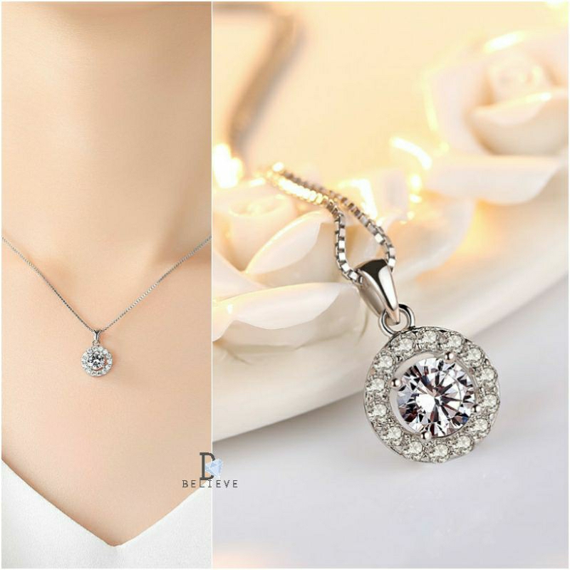 สร้อยคอจี้กลมล้อมเพชร 1 กะรัต   เพชรCZสวิสแท้ 18K