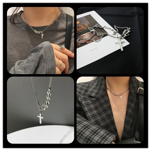 สร้อยคอสายโซ่จี้ไม้กางเขนสั้นสไตล์เกาหลี ( silver)