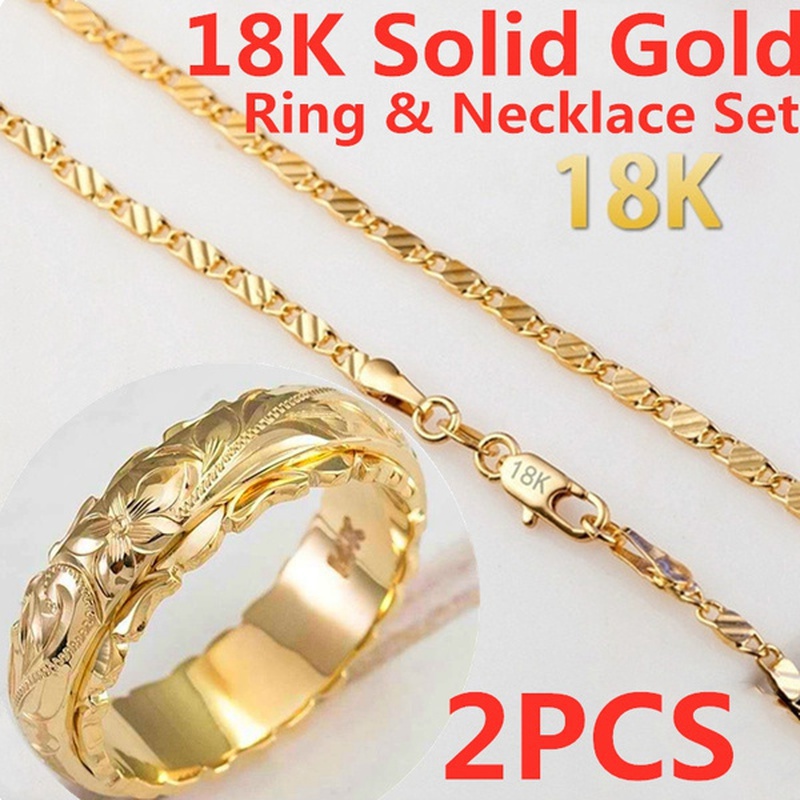 สร้อยคอสเตนเลส ทอง 18K เครื่องประดับงานหมั้น งานแต่งงาน สําหรับผู้ชาย (สร้อยคอ+แหวน)