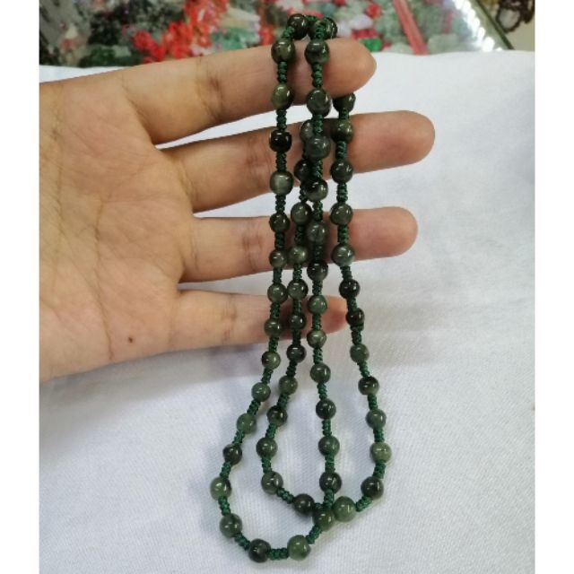 สร้อยคอหยกพม่า​ สีแท้  (ขนาดหยก6-8มิล) Jade by maleeshop