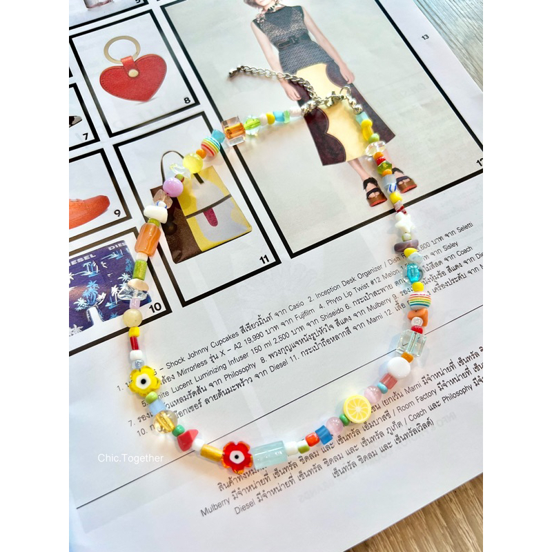 สร้อยคอแบบใหม่ สีสันสดใส รุ่นลูกปัดคละแบบสลับหินแท้ และ ดอกไม้หินแก้ว