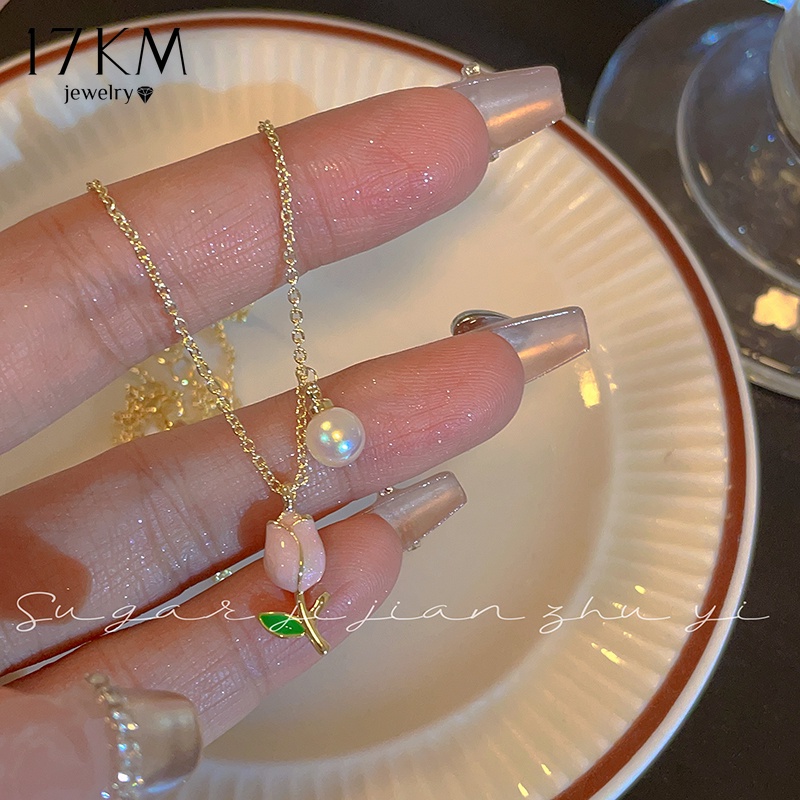 สร้อยคอโชคเกอร์ จี้ดอกทิวลิป สีชมพู 17 กม. สําหรับเครื่องประดับ