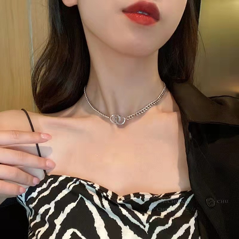 สร้อยคอโซ่ จี้วงกลม สไตล์เกาหลี ฮิปฮอป แฟชั่นสําหรับผู้หญิง