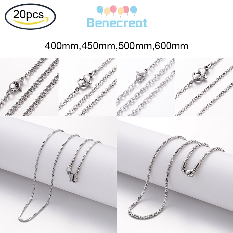 สร้อยคอโซ่ สเตนเลส 304 พร้อมตะขอก้ามปู สีสเตนเลส 40 ซม. ~ 50 ซม. 5-20 ชิ้น