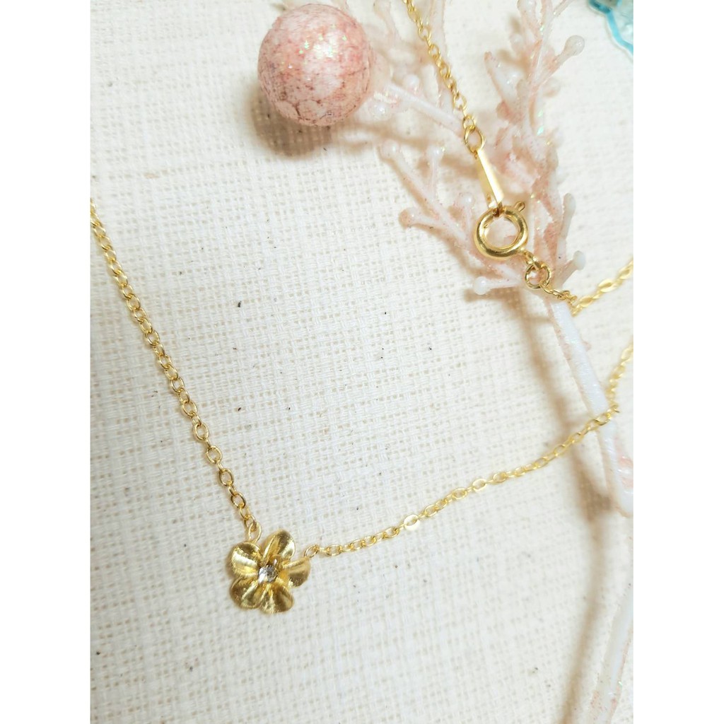 สร้อยคอโซ่อิตาลีพร้อมจี้ดอกไม้ฝังเพชรCZ#ชุบทองคำ18k #เหมือนทองแท้