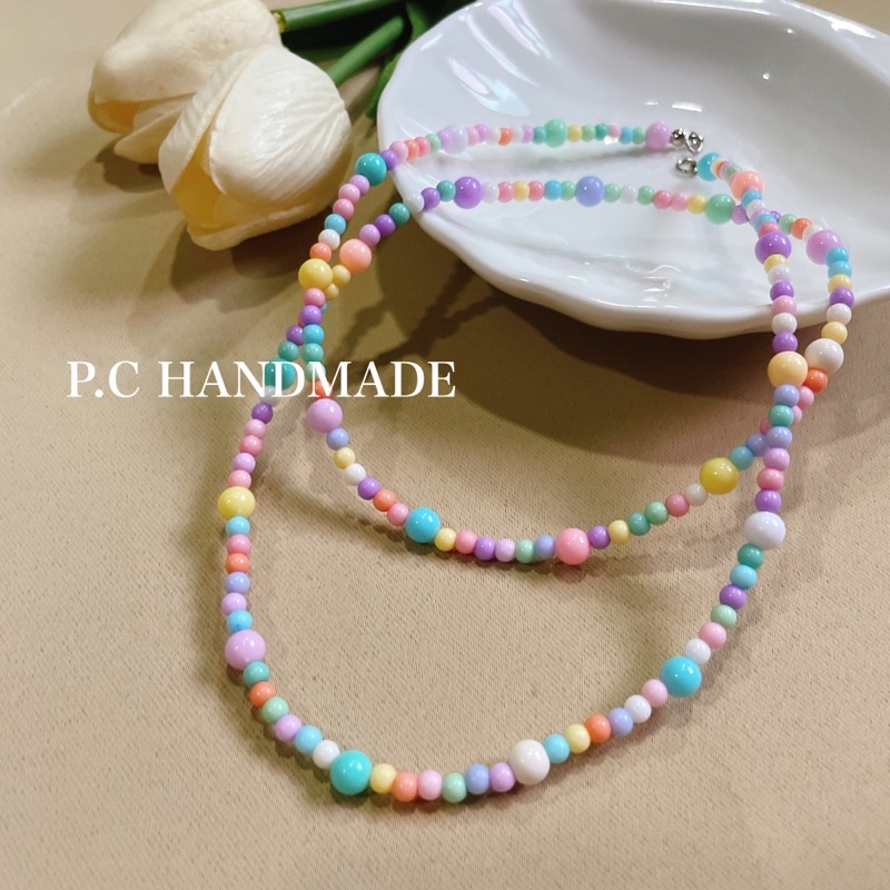 สายคาดเอวสีพาสเทลลูกปัดกลม
