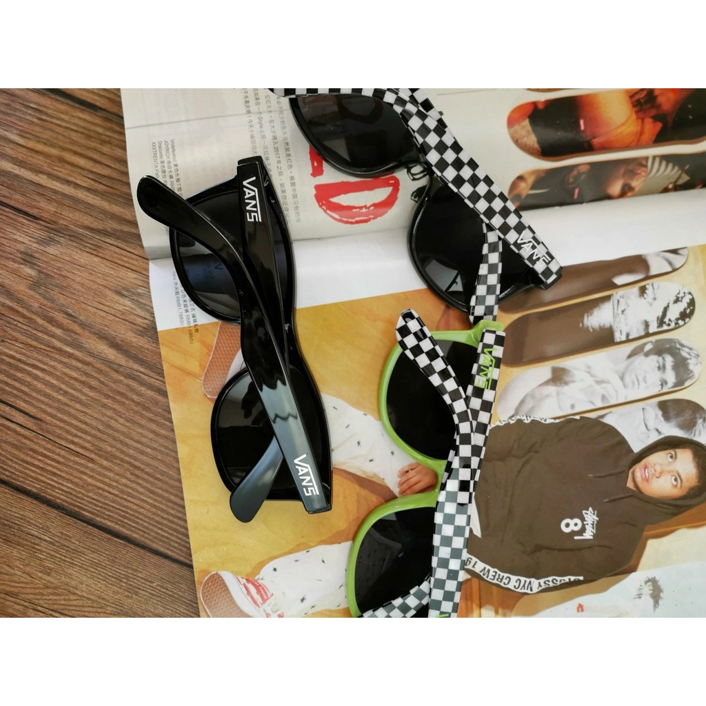 สินค้าอินเทรนด์!Vans ของแท้ แว่นกันแดด วัดตรวจสอบได้ สีดํา สีขาว สําหรับคู่รัก สเก็ตบอร์ด