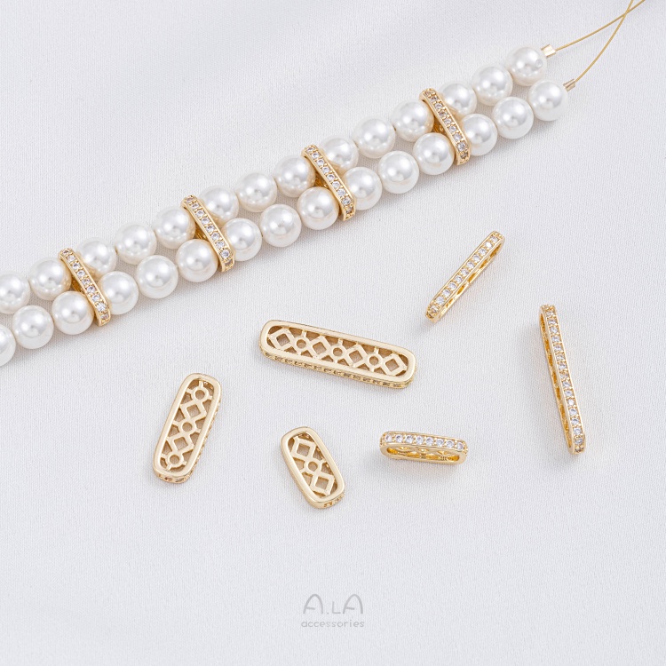 สเปเซอร์ลูกปัดไข่มุก ชุบทอง 14K ทรงวงรี ประดับเพทาย อุปกรณ์เสริม สําหรับสร้อยข้อมือ diy