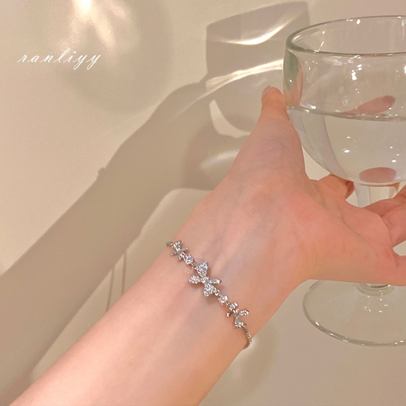 ส่งเร็ว ระดับรายการ Lux Zircon Bow สร้อยข้อมือสำหรับสุภาพสตรีอุปกรณ์เสริมที่ละเอียดอ่อน-Ranliyy