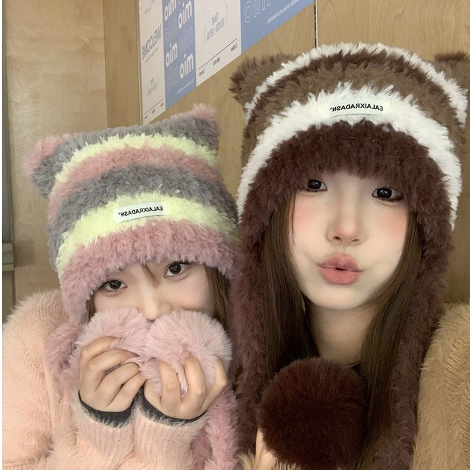 หมวก ผ้าวูลถัก ป้องกันหู ให้ความอบอุ่น แฟชั่นฤดูใบไม้ร่วง และฤดูหนาว สําหรับผู้หญิง 2023