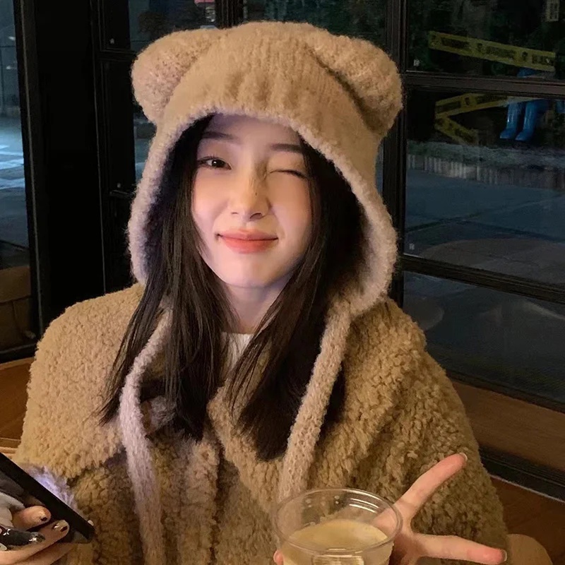 หมวกถัก แต่งหูหมีน้อยน่ารัก ให้ความอบอุ่น แฟชั่นฤดูใบไม้ร่วง และฤดูหนาว สําหรับนักเรียน
