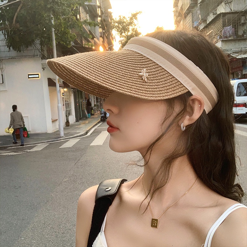 หมวกฟางเปล่า กันแดด เหมาะกับเดินชายหาดกลางแจ้ง แฟชั่นฤดูร้อน สําหรับผู้หญิง