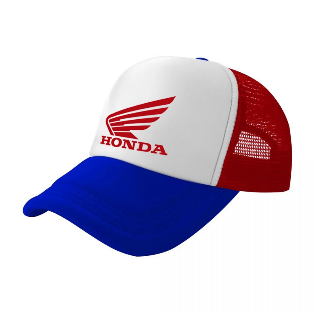หมวกแก็ป หมวกเบสบอล หน้าบุฟองน้ำ หลังตาข่าย สกรีน HONDA ด้วย Flex pu  ขอบเรียบ สวย คมชัด