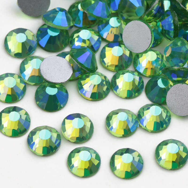 หินพลอยเทียม AB ทรงกลม แบน สีเขียวอ่อน 3D SS4- SS30 9 ขนาด สําหรับตกแต่งเล็บ DIY