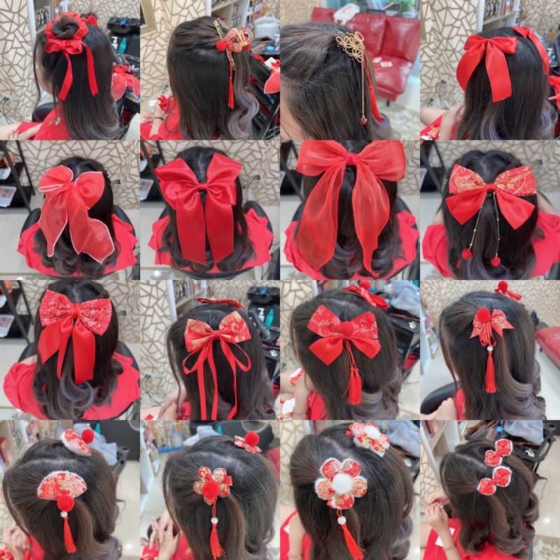 อัพเดตลายใหม่  กิ๊บติดผม ยางมัดผม งานตรุษจีน สีแดง กิ๊บติดผมตรุษจีน