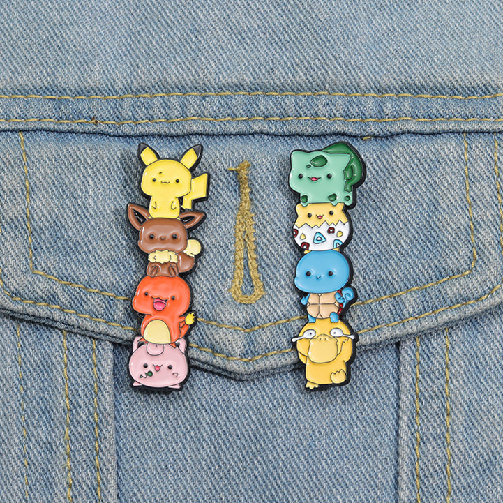 เข็มกลัด รูปการ์ตูน Poke mon Jenga Pikachu Squirtle น่ารัก สร้างสรรค์ เครื่องประดับ ของขวัญ