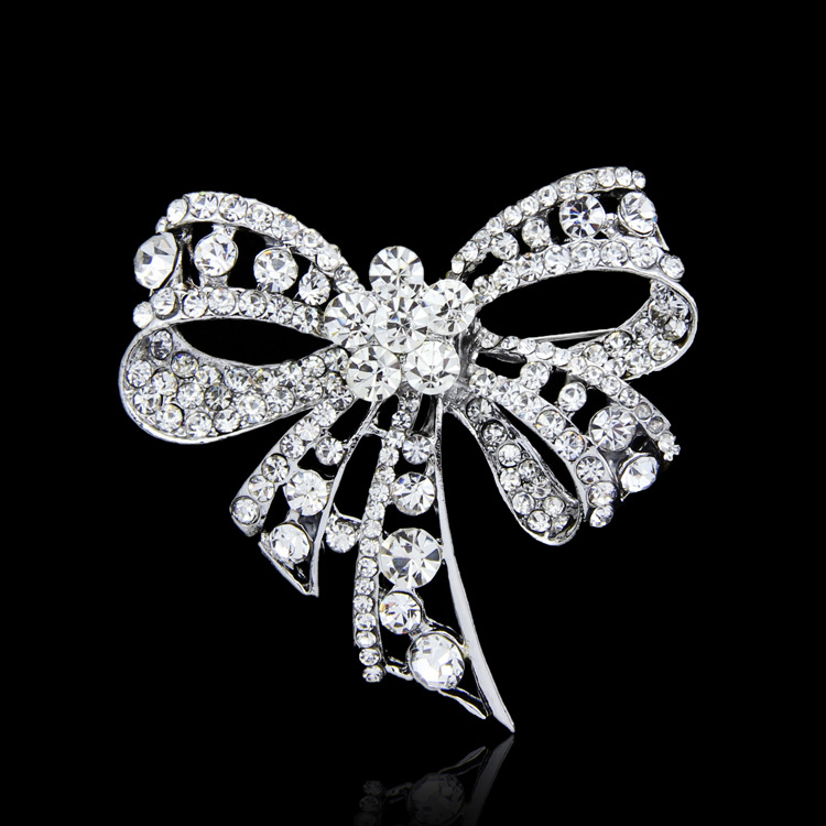เข็มกลัดเพชร rhinestone ประดับโบว์สําหรับตกแต่งเสื้อผ้า