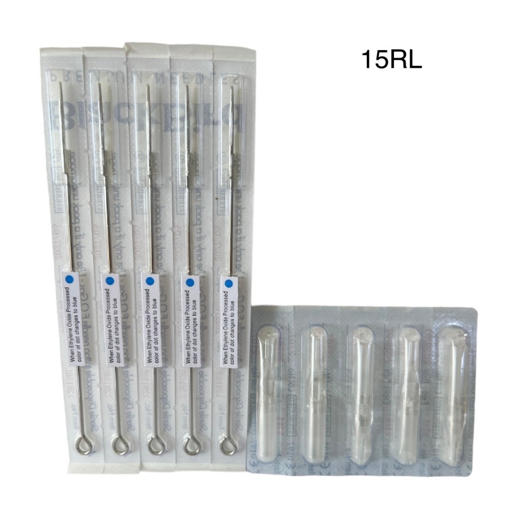 เข็มสักสำหรับทำเส้น 15RL + ปลายพลาสติก 15RT/1ชุดมีเข้ม5เมี ปลาย5ชิ้น